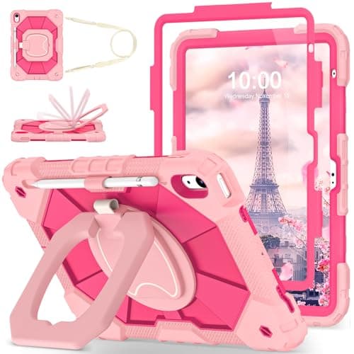 WESOROL Case for iPad (A16) 11th Generation 11 Inch (2025) iPad 10th Generation 10.9 Inch (2022),Full-Body Drop Protection i Pad Case 10th Gen with Rotating Stand Screen Protector Pencil Holder,Rose - Image 1