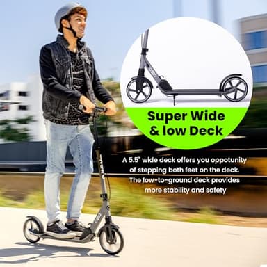 Aero Big Wheels Kick Scooter for Kids 8-12, Teens & Adults | Hand Brake, Rubber Deck Mat & Shock Absorption | Foldable & Height Adjustable, 220lbs Max - Image 7