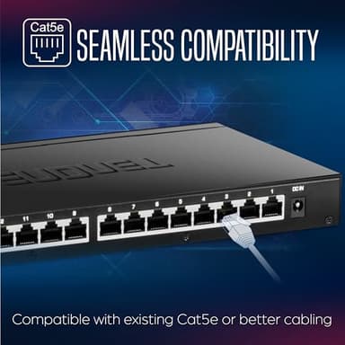 TRENDnet 16-Port Unmanaged 2.5G Desktop Network Ethernet Switch, TEG-S3160, 16 x 2.5Gb RJ-45 Ports, 80Gbps Switching Capacity, Ethernet Splitter, NDAA & TAA Compliant, Lifetime Protection, Black - Image 6