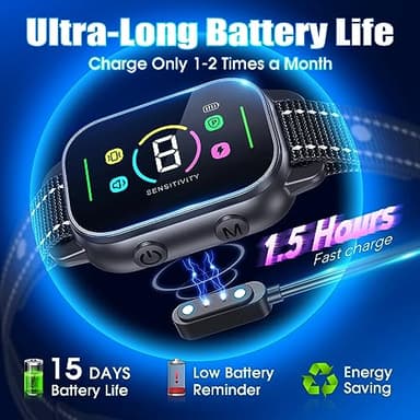 NHUJK Bark Collar- Smart Dog Bark Collar for Small Medium Large Dogs, Rechargeable Anti Bark Training Collar with 8 Adjustable Sensitivity, Barking Collar with Beep Vibration Harmless Shock (Black) - Image 4