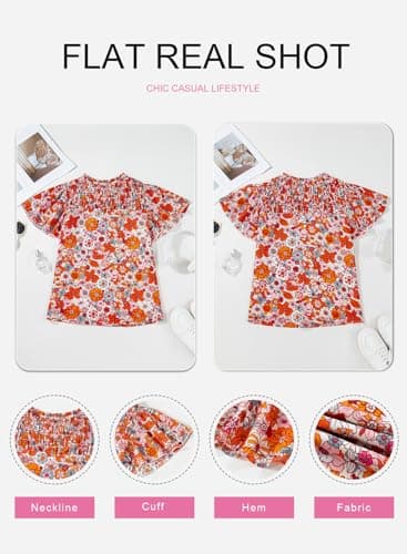 SHEWIN Summer Tops for Women Trendy Fashion Floral Petal Sleeve Loose Fit Blouses for Women Dressy Casual Orange X-Large - Image 6