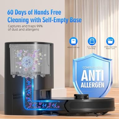 Giomre 3-in-1 Robot Vacuum and Mop Combo, Self Emptying Station for 60 Days, Robotic Vacuum Cleaner with LiDAR Navigation & Max Strong 5000Pa Suction, 2.4G WiFi/Alexa/App Control, Self-Charging Base - Image 5