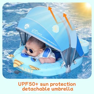 Mambobaby Float Add Tail No Flip Over Non-Inflatable Baby Swim Float Pearl Foam Solid Water Floats Smart Swim Trainer Infant Pool Float Swim Ring with Sun Canopy - Image 6