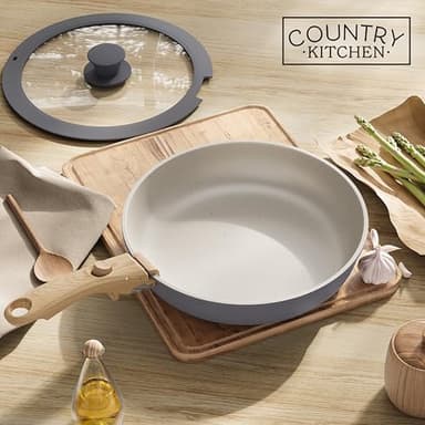 Country Kitchen Cookware Set with Removable Handle, Oven & RV Safe Pots and Pans Set, Grey/Ivory Wood Handle, Original - Image 9