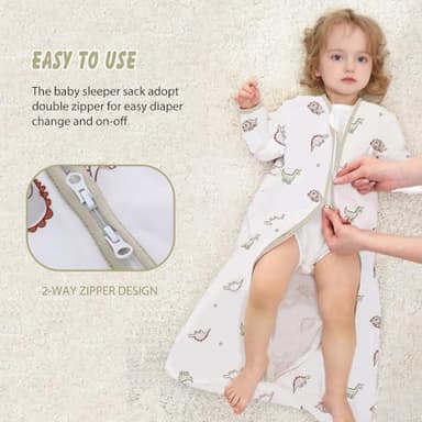 amo nenes Baby Sleep Sack 6-12 Months Long Sleeve Wearable Blanket 0.5 Tog, 2 Pack 100% Cotton Infant Sleeping Sack 2-Way Zipper Sleep Sack, Dinosaurs(Medium) - Image 5