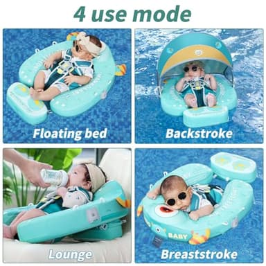Mambobaby Float with Canopy Size Improved Non Inflatable Infant Baby Pool Float Smart Mambo Float Swim Trainer Add Tail Swim Float Mambo Float Solid Air Free Water Waist Swimming Ring - Image 3