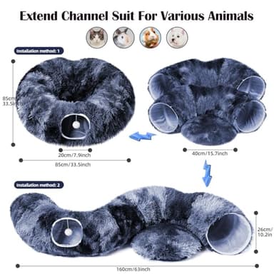 Odoland Cat Tunnel Bed with 20 Cat Toys - Indoor Plush Kitten Couch,Detachable Cats Cave Donut Tunnel & Soft Kitten Toy Set-Cozy Cat Furniture Blue - Image 5