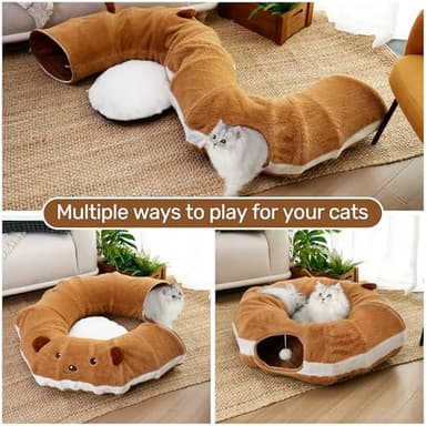 FUKUMARU Cat Tunnel Beds, Donuts Cats Tunnel Toys with Crinkle Paper Ears, Round Pet Playground Tunnel Toy for Kittens and Small Pets, Cat Hideway Interactive Toys, Collapsible and Washable - Image 2