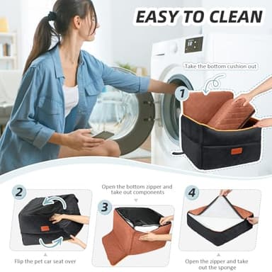 HEGGCOOE Small Dog Car Seat, Memory Foam Dog Booster Seats with Thick Cushion for Medium Dogs Under 35lbs, Detachable Washable Pet Car Seat Travel Bed with Storage Pockets,2 Safety Belts - Image 6