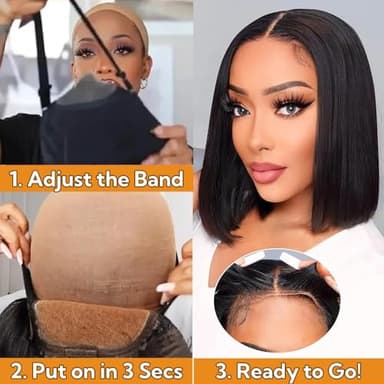 Wear and Go Glueless Bob Wigs Human Hair 5x5 Hd Lace Closure Wig Pre Plucked Pre Cut with Baby Hair 10 Inch Short Straight Bob Wig for Black Women 180% Density Brazilian Virgin Hair Natural Hairline - Image 4