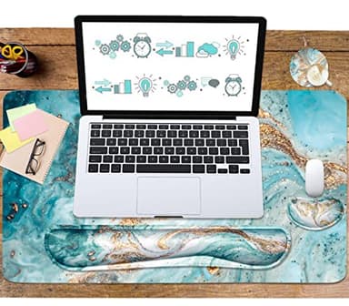 Keyboard Mouse Pad Set, Extended Mouse Pad+Keyboard Wrist Rest Support, Memory Foam Ergonomic Easy Typing, 3Pcs (35.4×15.7 in) Desk Pad Set for Home Office Study Game-Green Marble - Image 6