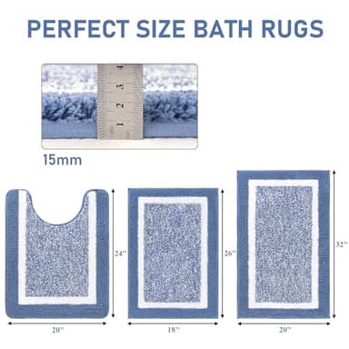 Pauwer Bathroom Rug Sets - 3 Piece Shower Mats with U-Shaped Contour Toilet Mat, Absorbent Microfiber Plush Bath Mats, Non Slip, Machine Washable Shaggy Floor Mats - Image 2