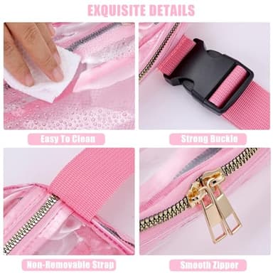 Clear Fanny Pack, Clear Bag Stadium Approved For Women, Waterproof Clear Belt Bag With Adjustable Strap Perfect for Music Festivals, Sports, Concerts And Outdoor Sport Events(Pink) - Image 4