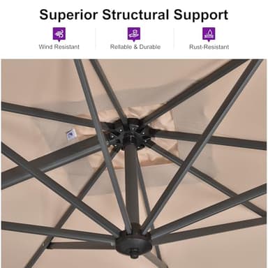 PURPLE LEAF 11 Feet Patio Umbrella Outdoor Cantilever Round Umbrella Aluminum Offset Umbrella with 360-degree Rotation for Garden Deck Pool Patio, Beige - Image 3