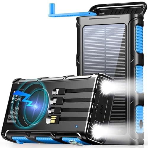 GOODaaa Power Bank Wireless Charger 45800mAh Built in Hand Crank and 4 Cables 15W Fast Charging Power Bank 7 Outputs & 4 Inputs Solar Portable Charger, SOS/Strobe/Strong Flashlights, Compass - Image 1