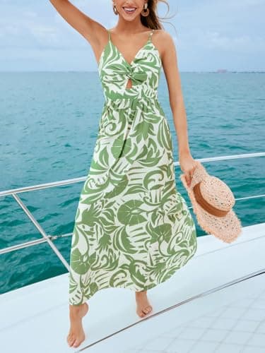 CUPSHE Women's Maxi Dresses V Neck Beach Paisley Sleeveless Cutout Formal Spaghetti Straps Casual Long Summer Dress Green Paisley, L - Image 5