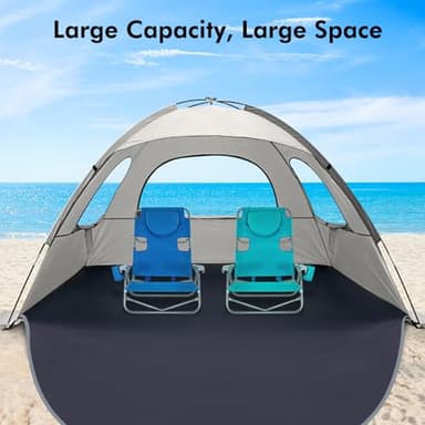 WhiteFang Beach Tent Anti-UV Portable Sun Shade Shelter for 4 Person, Extendable Floor with 3 Ventilating Mesh Windows Plus Carrying Bag, Stakes and Guy Lines (Baby's Breath) - Image 4