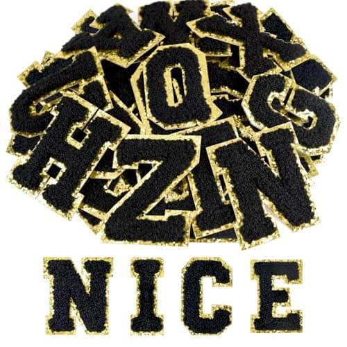 ASTARON 26 Pcs Self Adhesive Letter Patches Chenille Letters Stickers, A-Z Embroidered Applique Patches Alphabet Cloth Patch for Clothes, Bags, Hat, Phone Case, DIY Accessories (Black) - Image 1