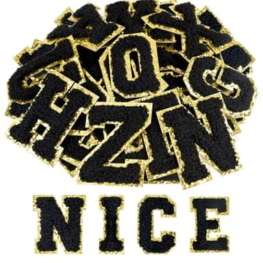 ASTARON 26 Pcs Self Adhesive Letter Patches Chenille Letters Stickers, A-Z Embroidered Applique Patches Alphabet Cloth Patch for Clothes, Bags, Hat, Phone Case, DIY Accessories (Black) - Image 1