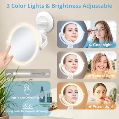 Fabuday Wall Mounted Magnifying Makeup Mirror with Lights - 1x/30x Double Sided Lighted Magnification Mirror with Suction Cup, Rechargeable Mirrors with Extended Arm, 3 Color LED Lighting, 7 Inch - Image 5