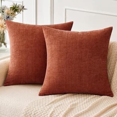 MIULEE Pack of 2 Couch Throw Pillow Covers 18x18 Inch Fall Soft Burnt Orange Chenille Pillow Covers for Sofa Living Room Solid Dyed Pillow Cases - Image 1