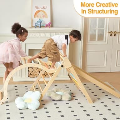 Giant bean Pikler Triangle Set, Pastel 5 in 1 Pickler Climbing Set, Foldable Wooden Toddler Climbing Toys Indoor, Playground Jungle Gym for Kids 2-6, Montessori Set - Image 4