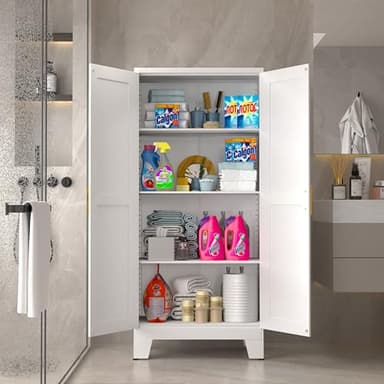 GAIOUS 61.02" Pantry Cabinet, Kitchen Pantry Storage Cabinets with Adjustable Shelves and Feet, White Pantry Storage Cabinet for Kitchen, Dining Room, Living Room and Bathroom (White) Metal - Image 9