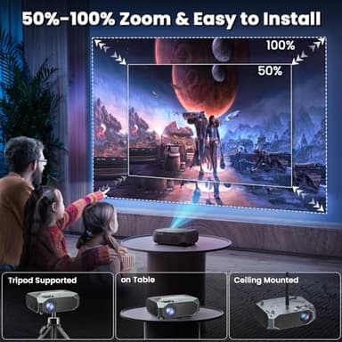 FUDONI Projector with WiFi and Bluetooth, Native 1080P Outdoor Movie Projectors 4k Supported, Highlight Portable Home Theater Projector Max 300", Indoor&Outdoor Use - Image 7