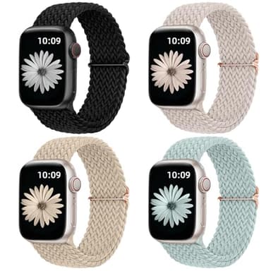 DaQin 4 Pack Braided Stretchy Solo Loop Compatible with Apple Watch Bands for Women Men 40mm 41mm 42mm 44mm 45mm 46mm 49mm 38mm, Nylon Elastic Strap for iWatch Series 11 10 9 8 7 6 5 4 3 2 1 SE Ultra - Image 1