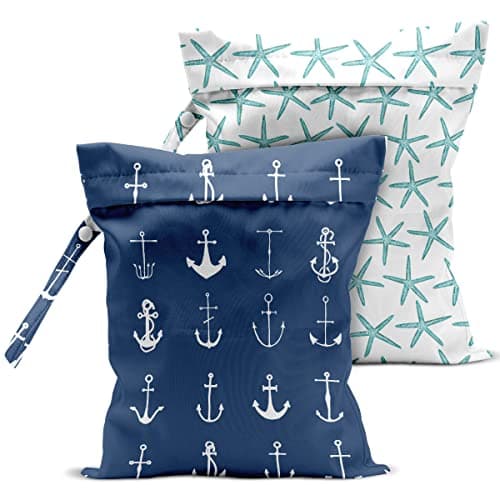2 Pcs Wet Bag, Wet Dry Bag, Wet Bag for Swimsuit, Travel, Beach, Pool, Stroller, Diapers, Dirty Yoga Gym Clothes, Toiletries, Makeup Bag, Beach Bag Ocean Starfish Anchor Décor Birthday Gift for Women. - Image 1