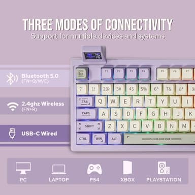 EPOMAKER RT100 97 Keys Gasket BT5.0/2.4G/USB-C Mechanical Keyboard with Customizable Display Screen, Knob, Hot Swappable Socket, 5000mAh Battery for Win/Mac(RT100 Purple， Wisteria Linear Switch) - Image 3