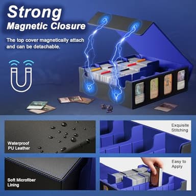 TiMOVO MTG Deck Box for 3000+ Trading Cards, Trading Card Storage Box with 20 Colorful Dividers & 4 Card Supporters, 4 Rows Commander Deck Boxes for Magic Game, YuGiOh, TCG, Sport Cards, Black Blue - Image 6