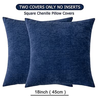GAWAMAY Decorative Square Throw Pillow Covers 18"x18" Inch Set of 2, Super Soft Chenille Pillows Cover Fall Pillowcase for Living Room Bedroom Sofa Couch Cushion Cover Navy Blue 45x45cm (Only Covers) - Image 7