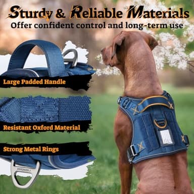 rabbitgoo Dog Harness Medium Sized No Pull, Tactical Service Pet Vest with Molle and Control Handle, Adjustable and Reflective Military Harness for Easy Walking and Training, Blue, M - Image 5