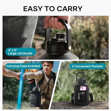 BUZIO 1 Gallon Water Bottle Insulated, (Cold for 48 Hrs) 3.58in Big Wide Mouth Leak Proof, 128oz Large Water Jug Stainless Steel Metal Flask with Handle for Camping,Outdoor Work,Travel,Hiking, Black - Image 4