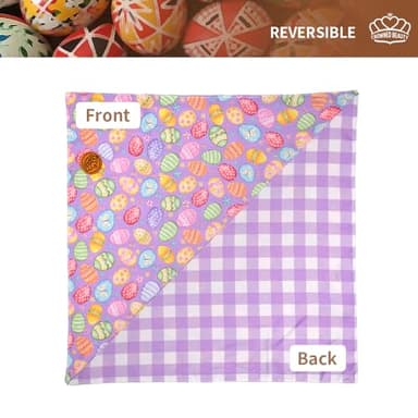 CROWNED BEAUTY Easter Dog Bandanas Reversible Small 2 Pack, Easter Joy Set, Purple Plaid Stripes Adjustable Triangle Holiday Scarves for Dogs Cats Boy Girl Pets DB161-S - Image 3