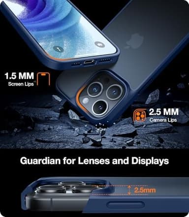 TORRAS Shockproof for iPhone 16 Pro Max Case, 4X Military Grade Drop Proof, Translucent Slim Protective Anti-Scratch Hard PC Back Phone Case for iPhone 16 Pro Max 6.9'', Matte Navy Blue Cover - Image 7