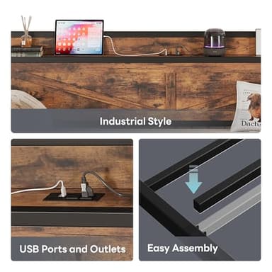 LIKIMIO Twin Daybed with Trundle Bed, Storage Headboard with Charging Station, Sofa Day Bed with Strong Supports for Living Room, Bedroom, and Guest Room, Industrial Brown - Image 7