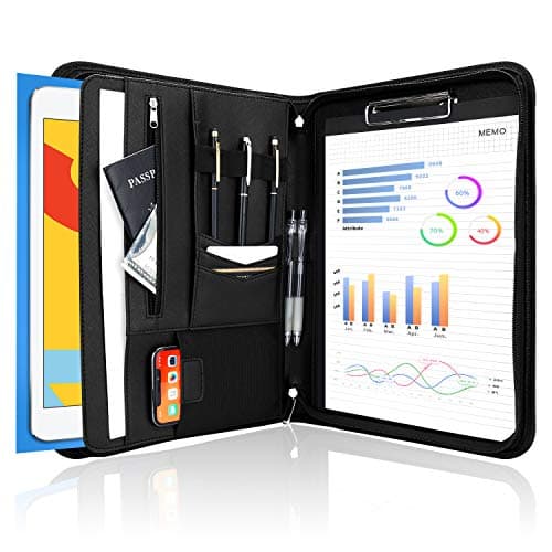 ProCase Portfolio Business Padfolio Folder with Zipper, Conference Meeting Executive File Legal Document Organizer with Pockets Letter Size A4 Writing Pad Notepad Padfolio -Black - Image 1