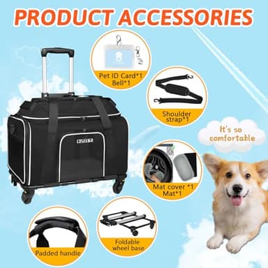Petskd Top-Expandable Pet Carrier with Wheels 18x11x11 Inches Delta American United Airline Approved, Soft-Sided Carrier for Small Cats Dogs with Locking Safety Zippers and Anti-Scratch Mesh(Black) - Image 7
