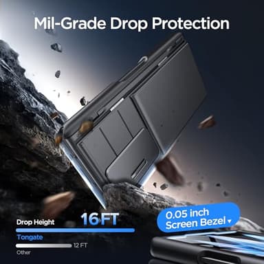 TONGATE Wallet for Z Fold 6 Case with Glass Screen Protector, [4-Card Holder] Built-in Large Stand & Slide Camera Cover Z6 Shockproof Phone Case for Samsung Galaxy Z Fold 6 2024, HD Black - Image 8