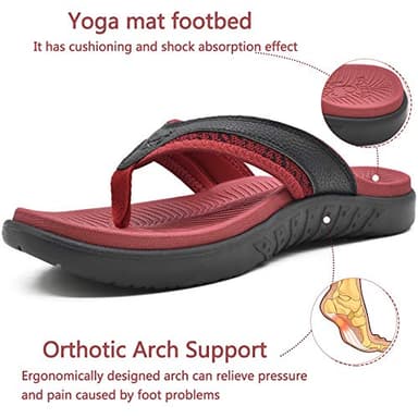 KuaiLu Mens Leather Sport Flip Flops Comfort Orthotic Thong Sandals with Plantar Fasciitis Arch Support for Outdoor Summer - Image 3