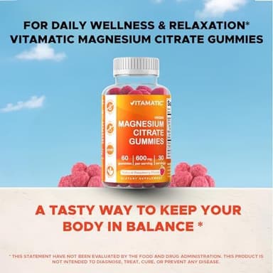 Vitamatic Magnesium Gummies 600mg per Serving – 60 Vegan Count for Relaxation, Muscle, Bone, and Energy Support - Image 6
