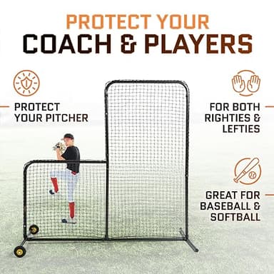 L Screen Baseball for Batting Cage | Baseball Pitching Net with Wheels-7 feet by 7 feet, 3.5 Inch by 3.5 Inch Cutout, Body Protector for Back Drive Lines Beisbol - Image 3