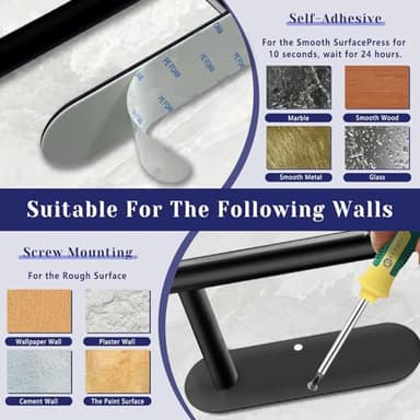 Paper Towel Holder, Self Adhesive or Drilling Paper Towel Holder Under Cabinet, Stainless Steel Black Paper Towel Holders Wall Mount for Kitchen, Bathroom, Sink, Pantry, Fridge - Image 5