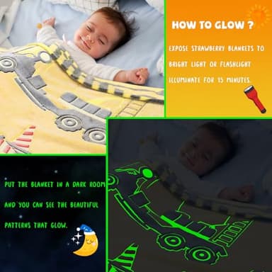 REXEO Glow in The Dark Truck Blanket for Kids - Cute Soft Excavators Fleece Construction Toddler Boy Blanket - Birthday Gifts - Image 4