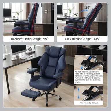 EXCEBET Big and Tall Office Chair with Footrest, PU Leather High Back Executive Office Chair 400lbs, Ergonomic Computer Chairs Lumbar Support for Heavy People (Blue) - Image 6