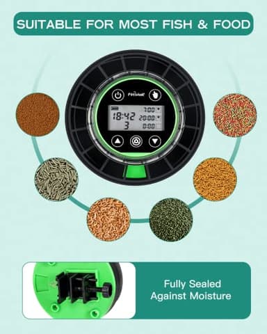 Petbank Automatic Fish Feeder for Aquarium - Moisture-Proof and Precision Feeding Betta Vacation Feeder, USB Rechargeable Auto Fish Food Dispenser with Timer,LCD Display - Image 6