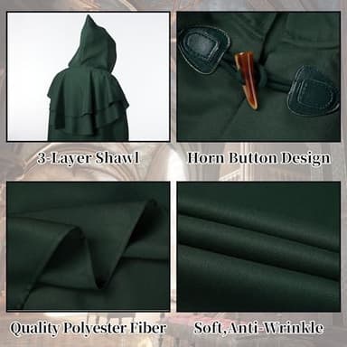 Giftdigger Renaissance Hooded Cloak for Women Men,Adult Medieval Cloak,Vintage Viking Cape,Halloween Renaissance Costume Women Men,Gothic,Green Cape with Hood,M/150cm - Image 5