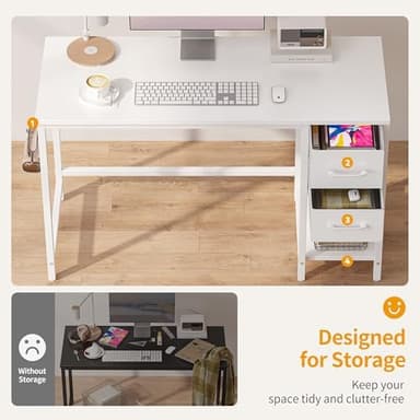 CubiCubi Computer Desk with 2 Drawers, 40 Inch Small Home Office Desk Study Writing Table, Pure White - Image 6